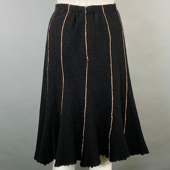 OKW Size S Black Gold Wool Stripe Midi Skirt Suit - Picture 6 of 9